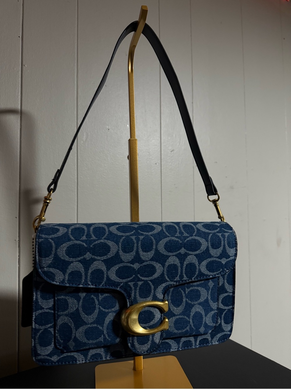 Coach Denim Signature C Shoulder Bag in Blue with Black Strap